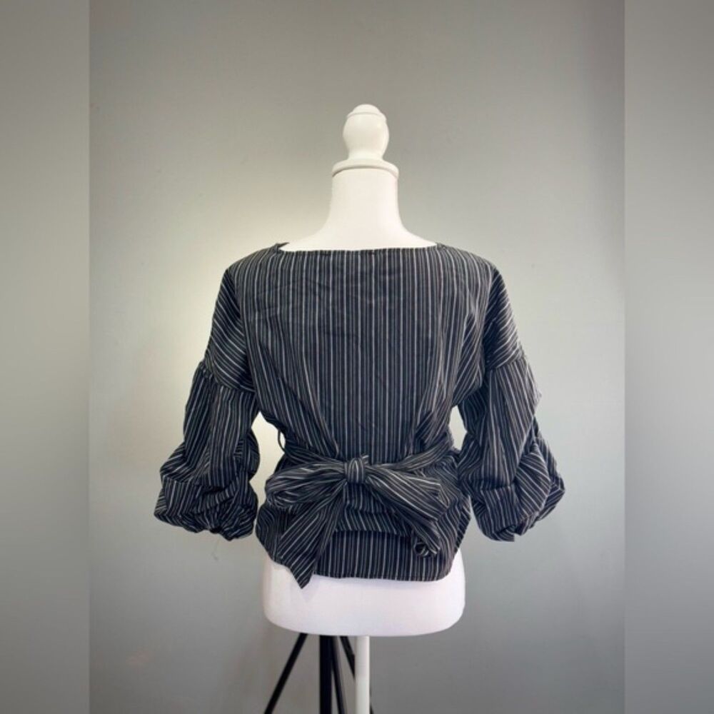 SALE! Black Boutique Striped Wrap Blouse Size S NWT 2 - Picture 2 of 5